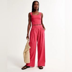 Abercrombie Pink Wide Leg Linen Pants